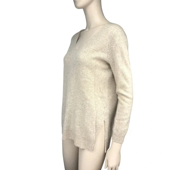ZARA KNIT 100% Cashmere Oatmeal Beige V-Neck Sweater Size S - Picture 2 of 7